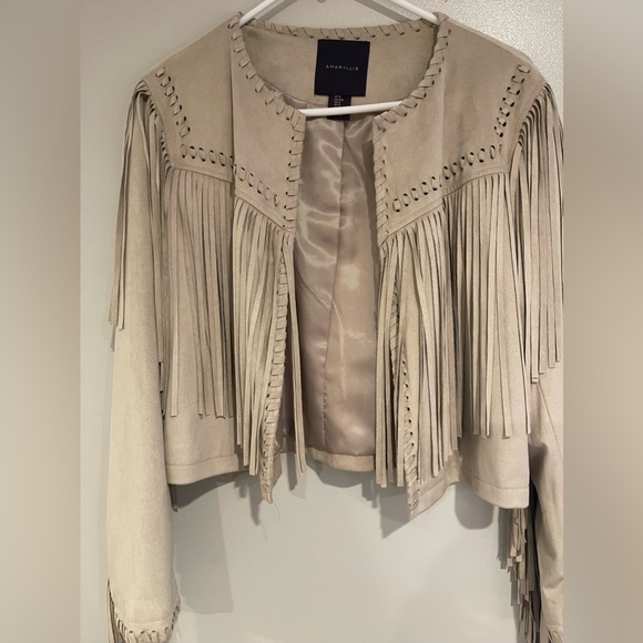 Faux Suede Fringe Jacket Beige Size Medium - Picture 3 of 12